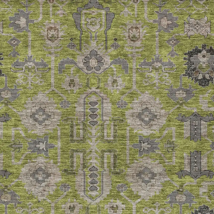 Olive Green Gray And Charcoal Oriental Washable Indoor Outdoor Area Rug Photo 5
