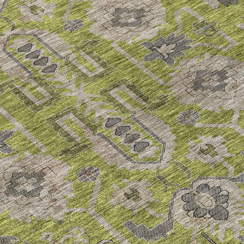 Olive Green Gray And Charcoal Oriental Washable Indoor Outdoor Area Rug Photo 4