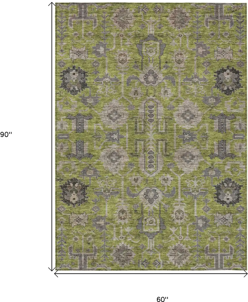 Olive Green Gray And Charcoal Oriental Washable Indoor Outdoor Area Rug Photo 3