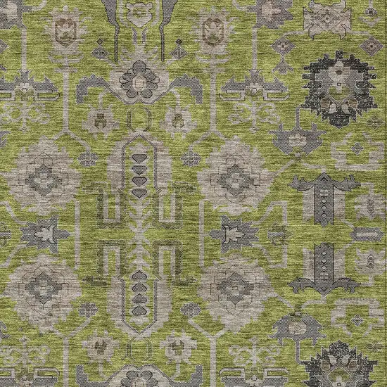 Olive Green Gray And Charcoal Oriental Washable Indoor Outdoor Area Rug Photo 5