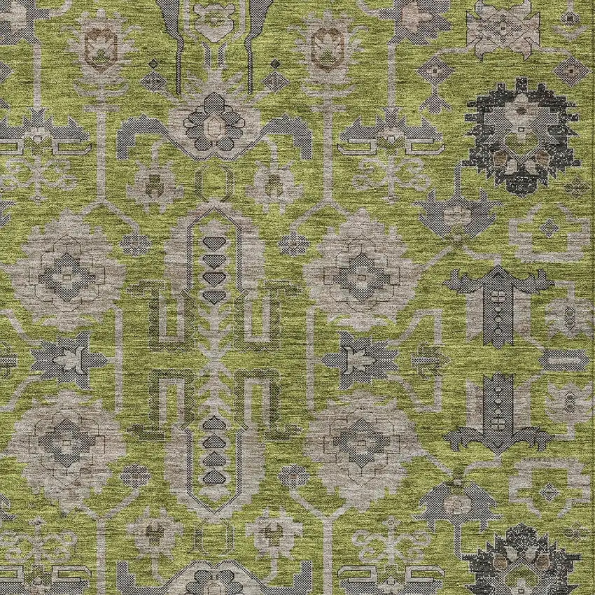 Olive Green Gray And Charcoal Oriental Washable Indoor Outdoor Area Rug Photo 5