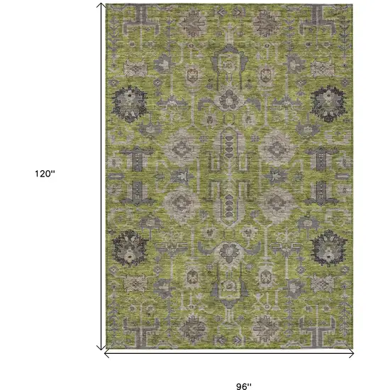 Olive Green Gray And Charcoal Oriental Washable Indoor Outdoor Area Rug Photo 3