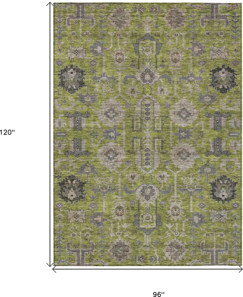 Olive Green Gray And Charcoal Oriental Washable Indoor Outdoor Area Rug Photo 3