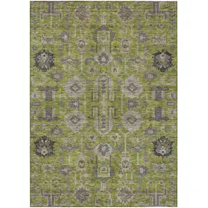 Photo of Olive Green Gray And Charcoal Oriental Washable Indoor Outdoor Area Rug