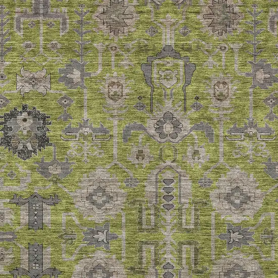 Olive Green Gray And Charcoal Oriental Washable Indoor Outdoor Area Rug Photo 5
