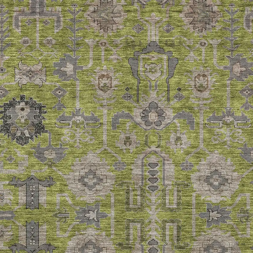 Olive Green Gray And Charcoal Oriental Washable Indoor Outdoor Area Rug Photo 5
