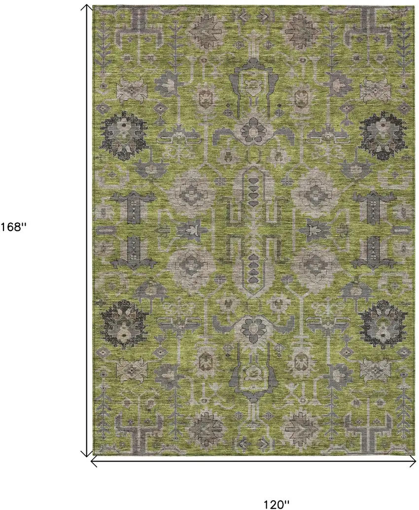 Olive Green Gray And Charcoal Oriental Washable Indoor Outdoor Area Rug Photo 3