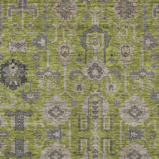 Olive Green Gray And Charcoal Oriental Washable Indoor Outdoor Area Rug Photo 5