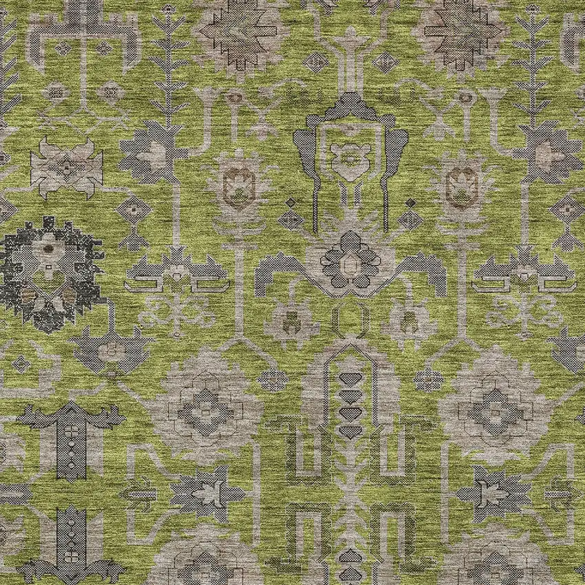 Olive Green Gray And Charcoal Oriental Washable Indoor Outdoor Area Rug Photo 5