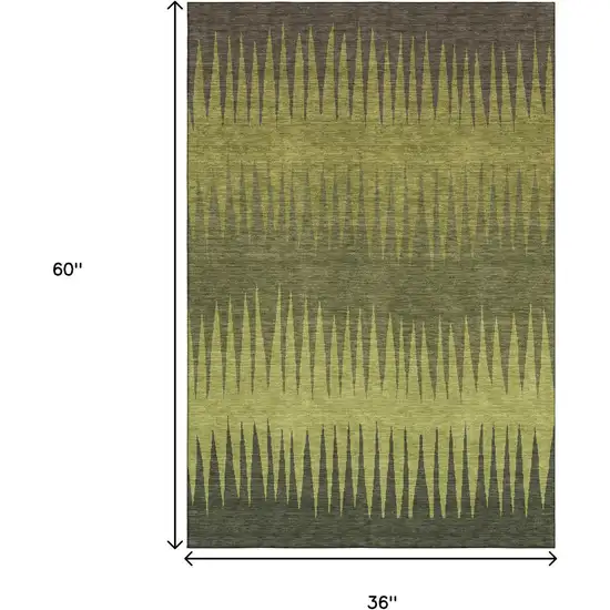 Olive Green Gray And Fern Green Striped Washable Area Rug With UV Protection Photo 3