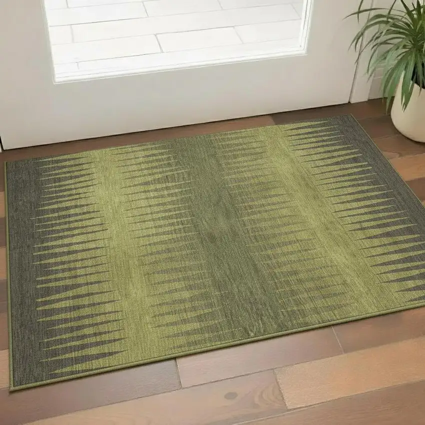 Olive Green Gray And Fern Green Striped Washable Area Rug With UV Protection Photo 1