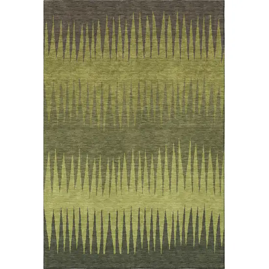 Olive Green Gray And Fern Green Striped Washable Area Rug With UV Protection Photo 4