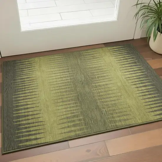 Olive Green Gray And Fern Green Striped Washable Area Rug With UV Protection Photo 2
