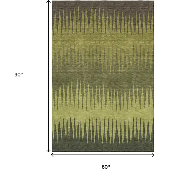 Olive Green Gray And Fern Green Striped Washable Area Rug With UV Protection Photo 9