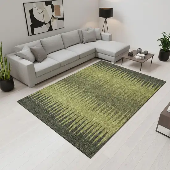 Olive Green Gray And Fern Green Striped Washable Area Rug With UV Protection Photo 2