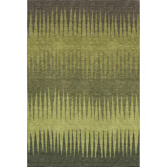 Olive Green Gray And Fern Green Striped Washable Area Rug With UV Protection Photo 1