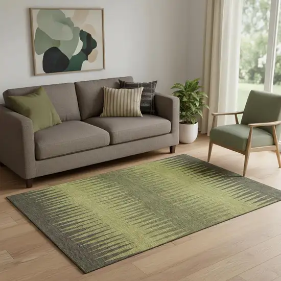 Olive Green Gray And Fern Green Striped Washable Area Rug With UV Protection Photo 1