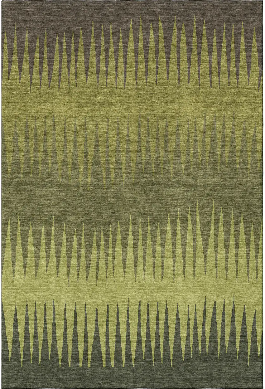 Olive Green Gray And Fern Green Striped Washable Area Rug With UV Protection Photo 3