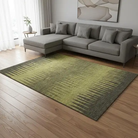 Olive Green Gray And Fern Green Striped Washable Area Rug With UV Protection Photo 2