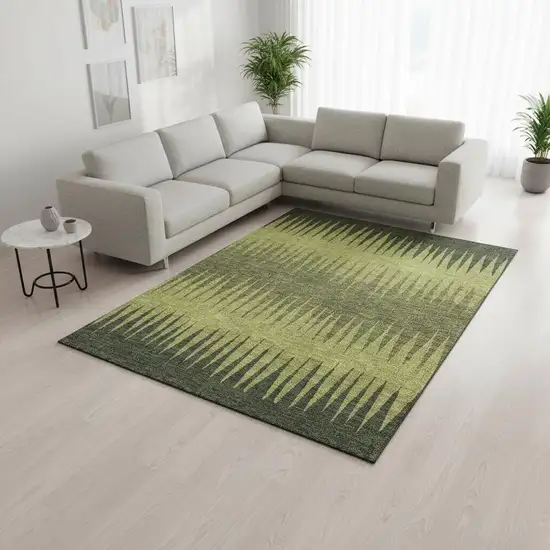 Olive Green Gray And Fern Green Striped Washable Area Rug With UV Protection Photo 2