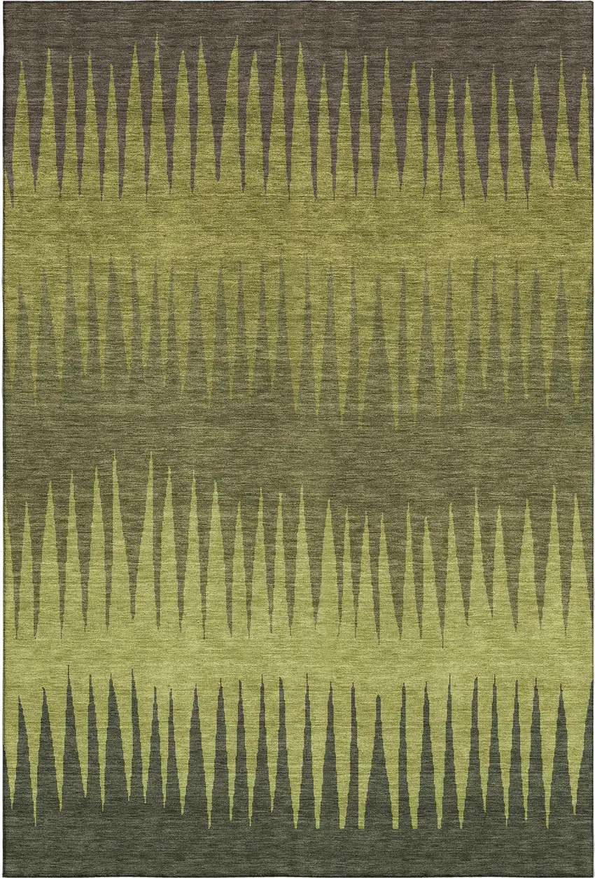 Olive Green Gray And Fern Green Striped Washable Area Rug With UV Protection Photo 1