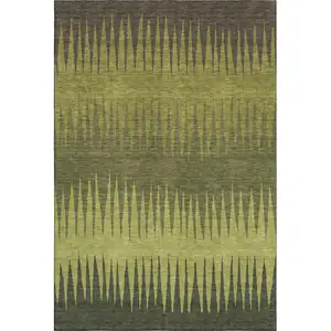 Photo of Olive Green Gray And Fern Green Striped Washable Area Rug With UV Protection