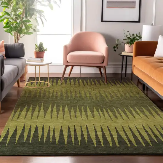 Olive Green Gray And Fern Green Striped Washable Area Rug With UV Protection Photo 5