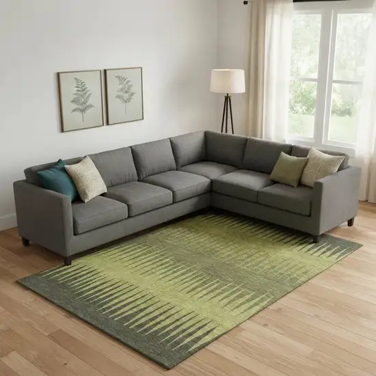 Olive Green Gray And Fern Green Striped Washable Area Rug With UV Protection Photo 1