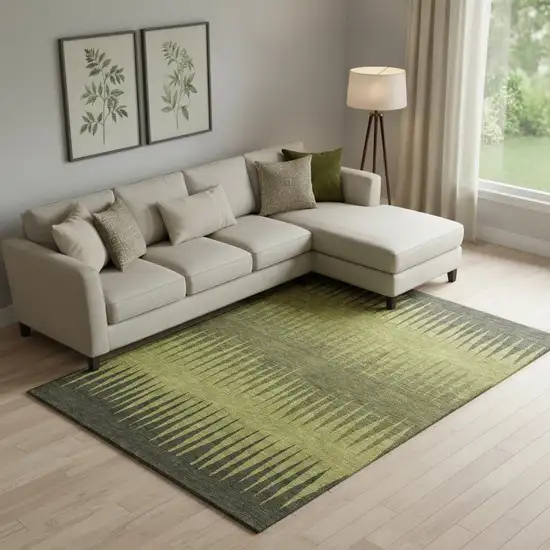 Olive Green Gray And Fern Green Striped Washable Area Rug With UV Protection Photo 1