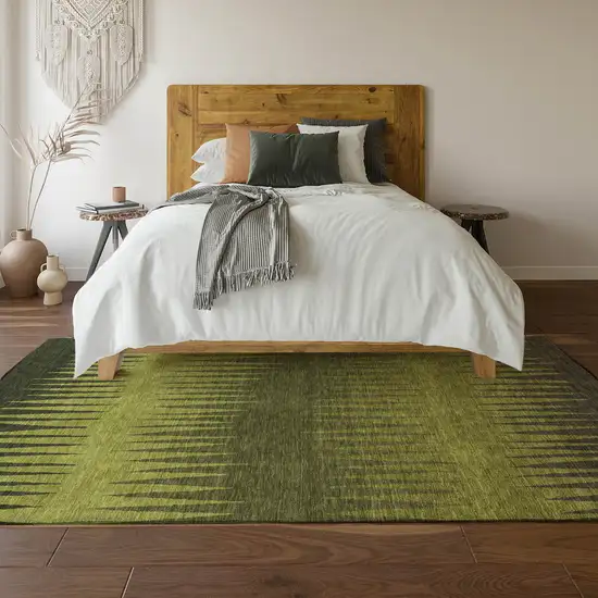 Olive Green Gray And Fern Green Striped Washable Area Rug With UV Protection Photo 6