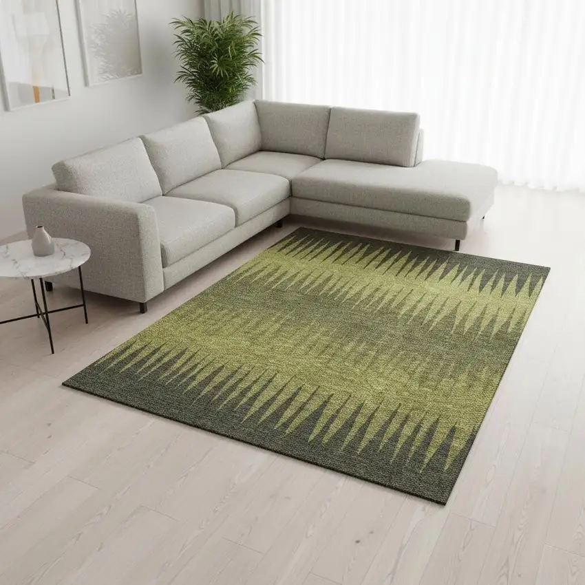 Olive Green Gray And Fern Green Striped Washable Area Rug With UV Protection Photo 2