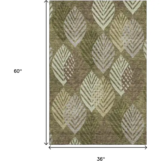 Olive Green Gray And Gold Floral Washable Area Rug With UV Protection Photo 3