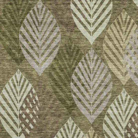 Olive Green Gray And Gold Floral Washable Area Rug With UV Protection Photo 3