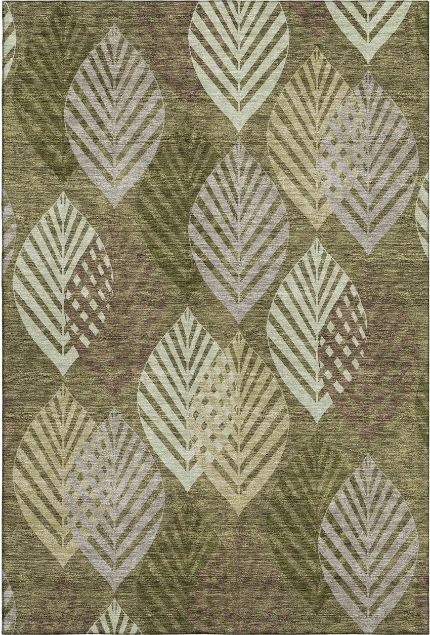 Olive Green Gray And Gold Floral Washable Area Rug With UV Protection Photo 2