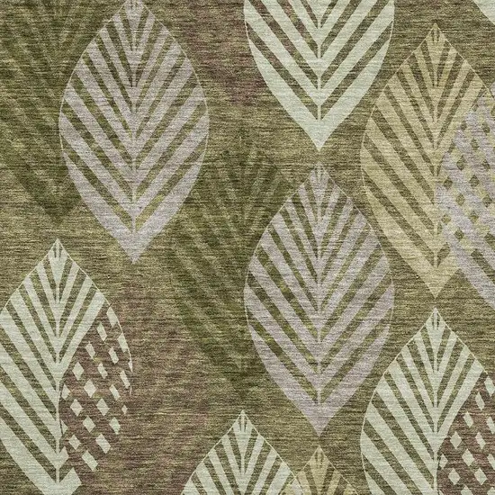 Olive Green Gray And Gold Floral Washable Area Rug With UV Protection Photo 3