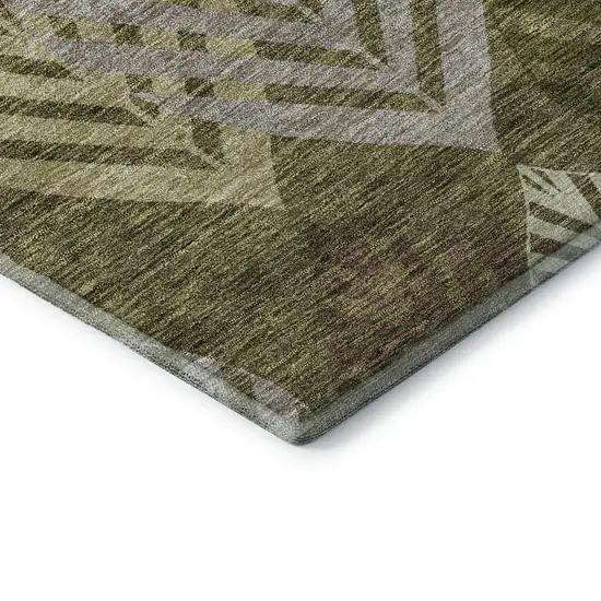 Olive Green Gray And Gold Floral Washable Area Rug With UV Protection Photo 8