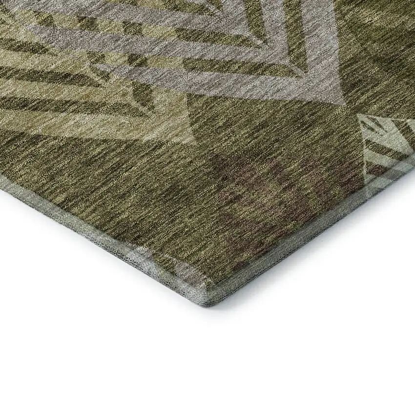 Olive Green Gray And Gold Floral Washable Area Rug With UV Protection Photo 8