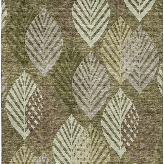 Olive Green Gray And Gold Floral Washable Area Rug With UV Protection Photo 4