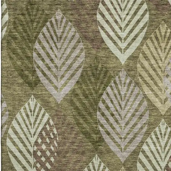 Olive Green Gray And Gold Floral Washable Area Rug With UV Protection Photo 3