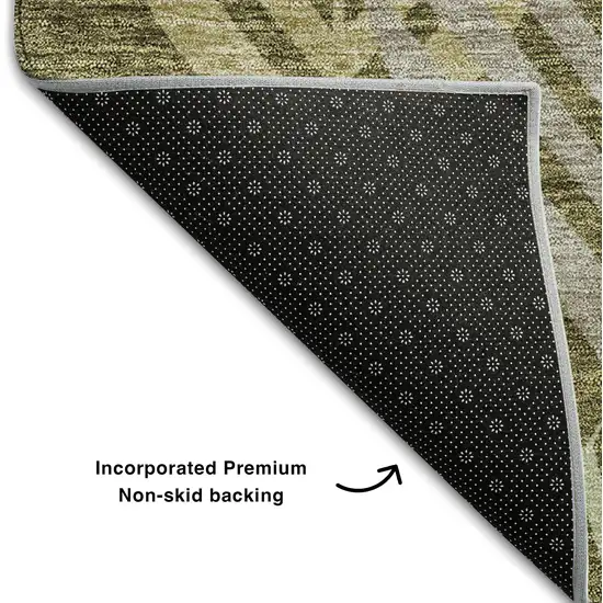 Olive Green Gray And Gold Floral Washable Area Rug With UV Protection Photo 7