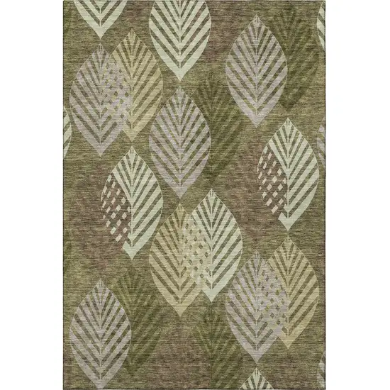 Olive Green Gray And Gold Floral Washable Area Rug With UV Protection Photo 4