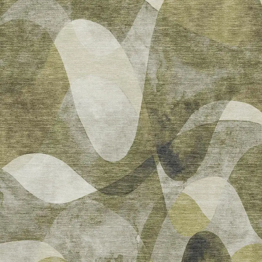 Olive Green Gray And Ivory Abstract Washable Area Rug With UV Protection Photo 3
