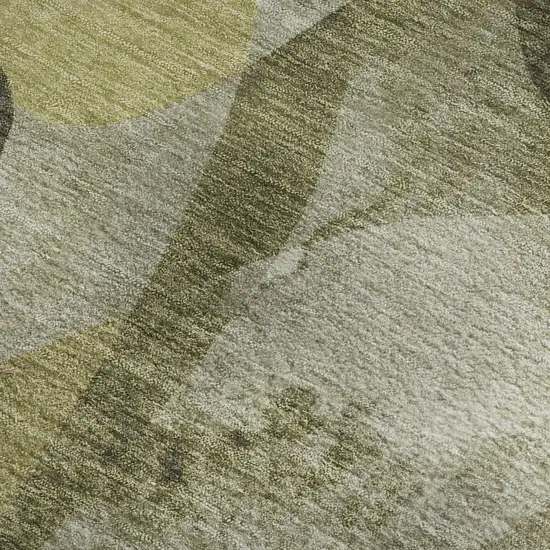 Olive Green Gray And Ivory Abstract Washable Area Rug With UV Protection Photo 5