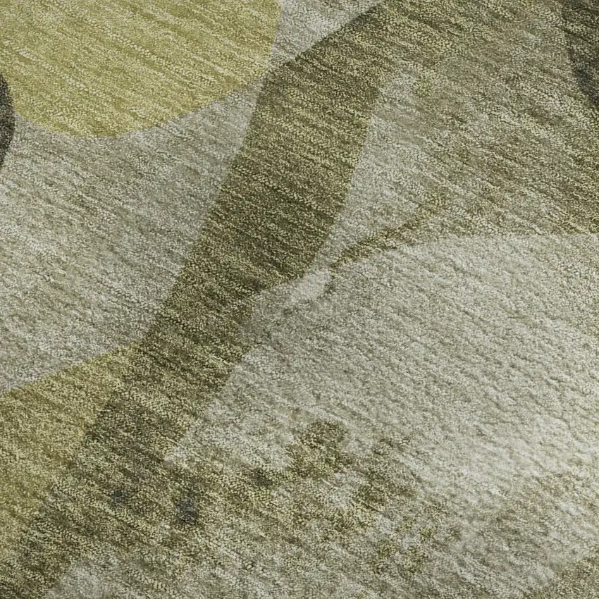 Olive Green Gray And Ivory Abstract Washable Area Rug With UV Protection Photo 5