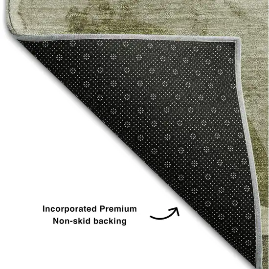 Olive Green Gray And Ivory Abstract Washable Area Rug With UV Protection Photo 8