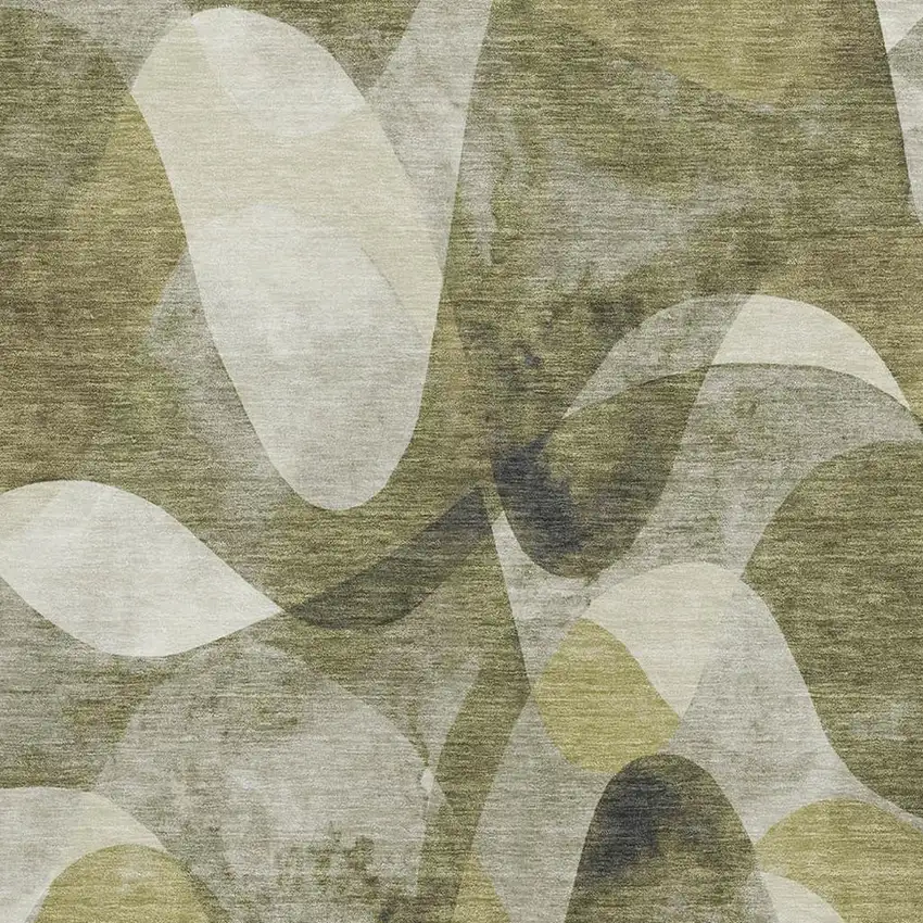 Olive Green Gray And Ivory Abstract Washable Area Rug With UV Protection Photo 3