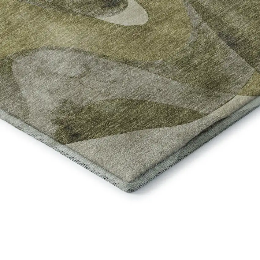 Olive Green Gray And Ivory Abstract Washable Area Rug With UV Protection Photo 9