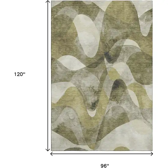 Olive Green Gray And Ivory Abstract Washable Area Rug With UV Protection Photo 7