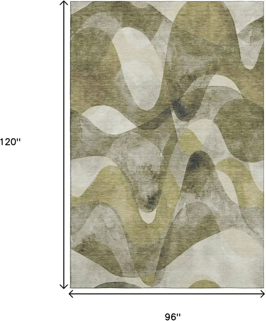 Olive Green Gray And Ivory Abstract Washable Area Rug With UV Protection Photo 7