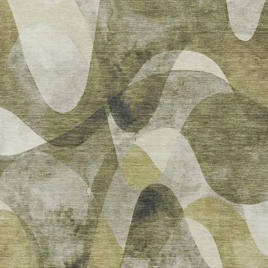 Olive Green Gray And Ivory Abstract Washable Area Rug With UV Protection Photo 6